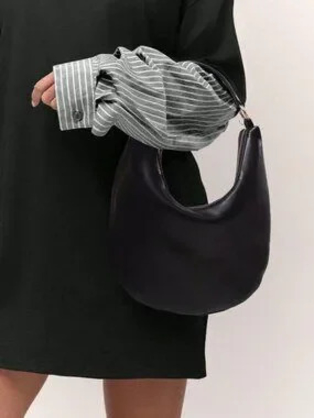 Black Casual Women's Oversized Stripe Round Neck Short Sleeve T-Shirt Dress